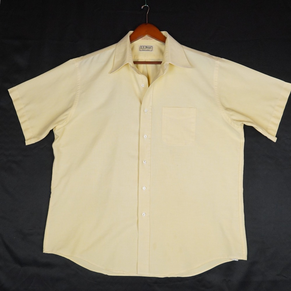 L.L. Bean Button Down Shirt Mens 17.5 Yellow Vintage Oxford USA Cotton Blend